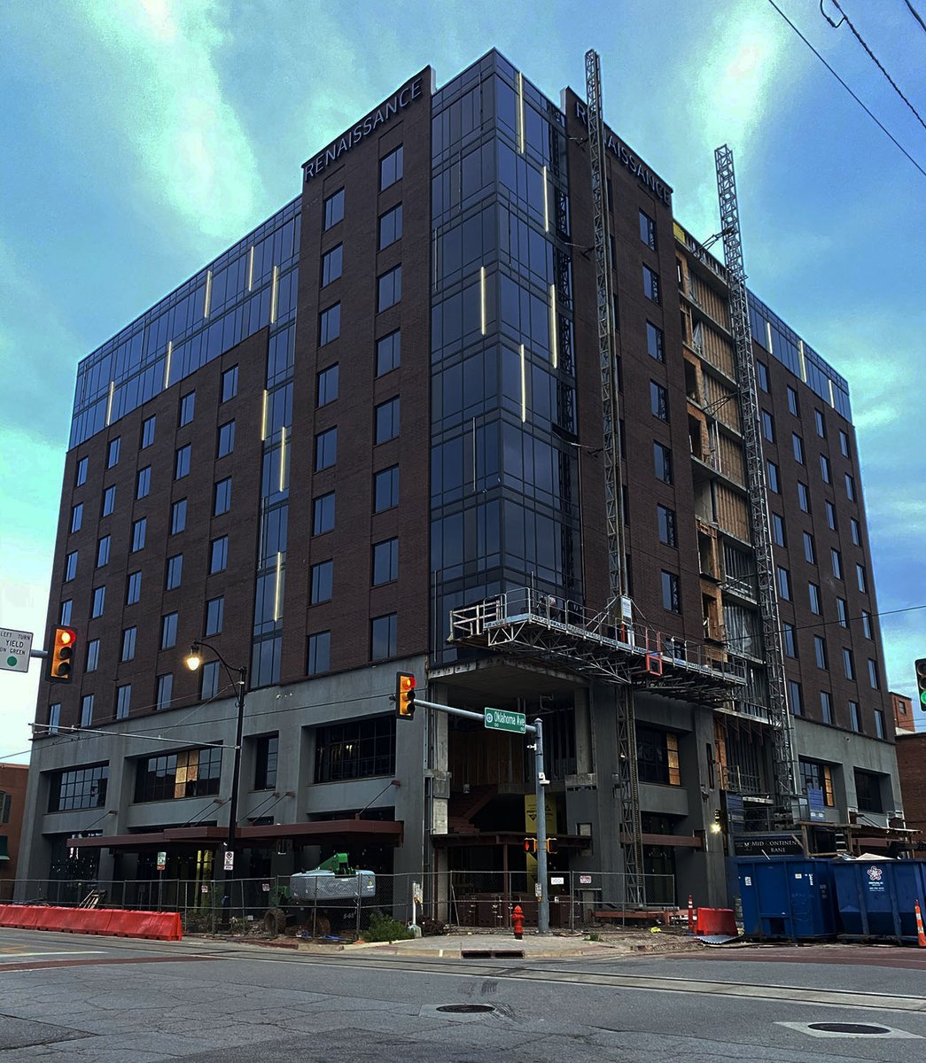 OKCTalk's tweet photo. Construction progress at the Marriott Renaissance, which will be the first full-service hotel in @_Bricktown  @DowntownOKC https://t.co/N7ZZT1Foxw