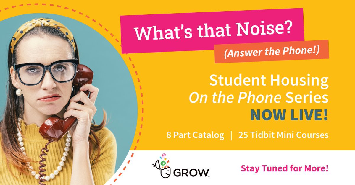 👋 Oh hey there Student Housing!
    "What's that noise?" - Answer the phone! is now LIVE in GROW!

Another addition to our Student Housing Catalog has been added and more on the way. Stay tuned!
#studenthousing #online learning #multifamily #lms #growlearning  ...