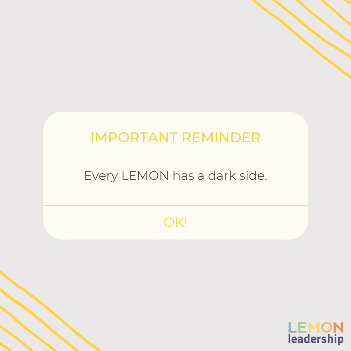 LEMONLeadership's tweet photo. Having weaknesses is not a crime; recognizing them in advance helps us to overcome or at least navigate them.

“On a good day I live in the positive attributes of my primary LEMON slice. On a bad day I love out the negative attributes of my secondary LEMON slice.” https://t.co/heJIQKnUUu