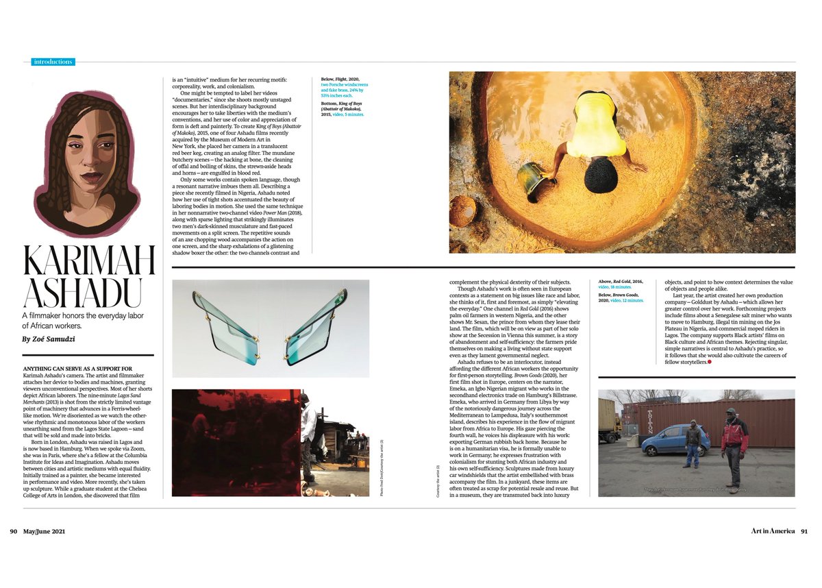 Incredibly excited for this feature by #ZoéSamudsi for <a href="/artinamerica/">Art in America</a> magazine, guest edited by Antwan Sargent. Also available online. Tomorrow Fri 28th, I'm live in conversation with Zoé on Art in America's instagram - 11AM EST, 5pm CET, 4pm Lagos/UK artnews.com/art-in-america…
