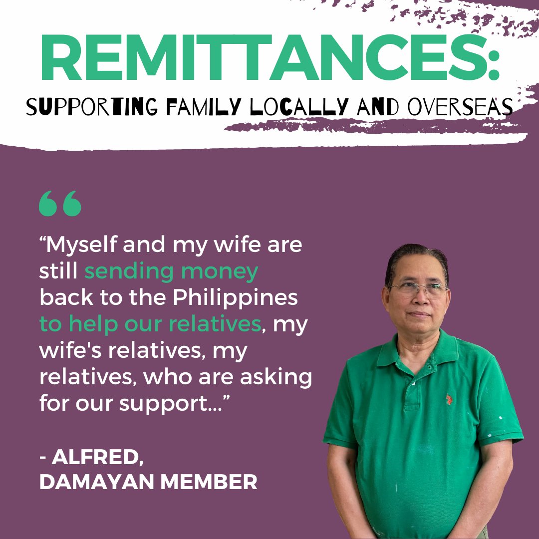 In publishing the Pandemic Tales report we learned that for many Filipino migrant workers like Alfred, the weight of being the family breadwinner is heavy on Filipino-Americans. #AAPIHeritageMonth 

To learn more about remittances, see our full report: damayanmigrants.org/reports 1/2