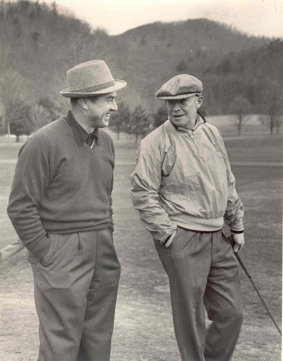 GbrSportingClub's tweet photo. Happy Birthday to the golf legend, Sam Snead! 🏌🏼‍♂️

The Greenbrier Sporting Club along with Tom Fazio created The Snead - the par 71, 7,025-yard course, named in honor of Slammin’ Sam Snead. 

📸: Sam Snead &amp; former President Dwight Eisenhower in 1956

#GreenbrierLiving #SamSnead https://t.co/KmtbeFkwIK