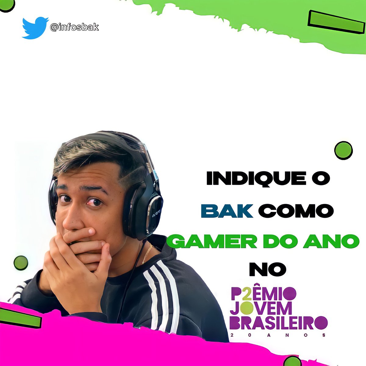 infosbak's tweet photo. Dia 13 de junho começam as indicações ao @premiojovem, hoje vai rolar uma live no insta deles pra saber como vai funcionar a premiação. Mas já fiquem cientes que na categoria “GAMER DO ANO” nossa indicação é o @bakzera. Vem com a gente dar esse prêmio pra ele? 💙 https://t.co/hYQhr5cpRM
