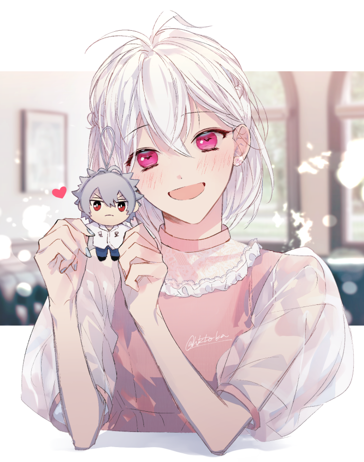 smile 1girl white hair solo blush see-through sleeves looking at viewer  illustration images