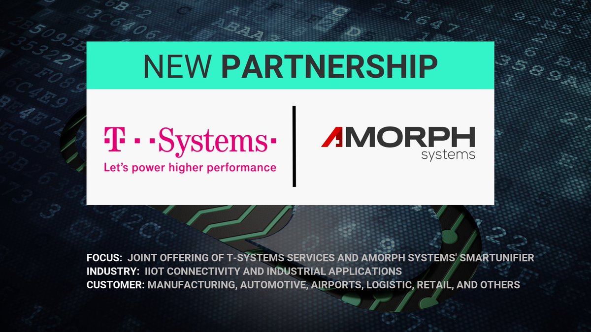 AMORPHpro's tweet photo. T-SYSTEMS AND AMORPH SYSTEMS TO EXPAND THEIR BUSINESSES providing #industrial #digitalization for #manufacturing and other domains. The focus is a joint offering for #DigitalManufacturing and #IIoT #connectivity. Watch out the announcement: https://t.co/dI6sAzLbEL #SMARTUNIFIER https://t.co/K95ySHa4Xo