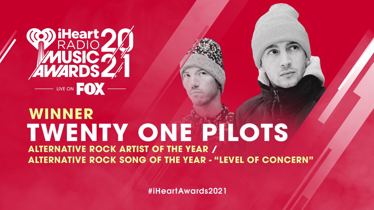 iHeartRadio's tweet photo. Twenty One Pilots?

More like Twenty 🏆 WON 🏆 Pilots 

Congratulations on your win last night at the #iHeartAwards2021 @twentyonepilots https://t.co/AonPEDuL8H