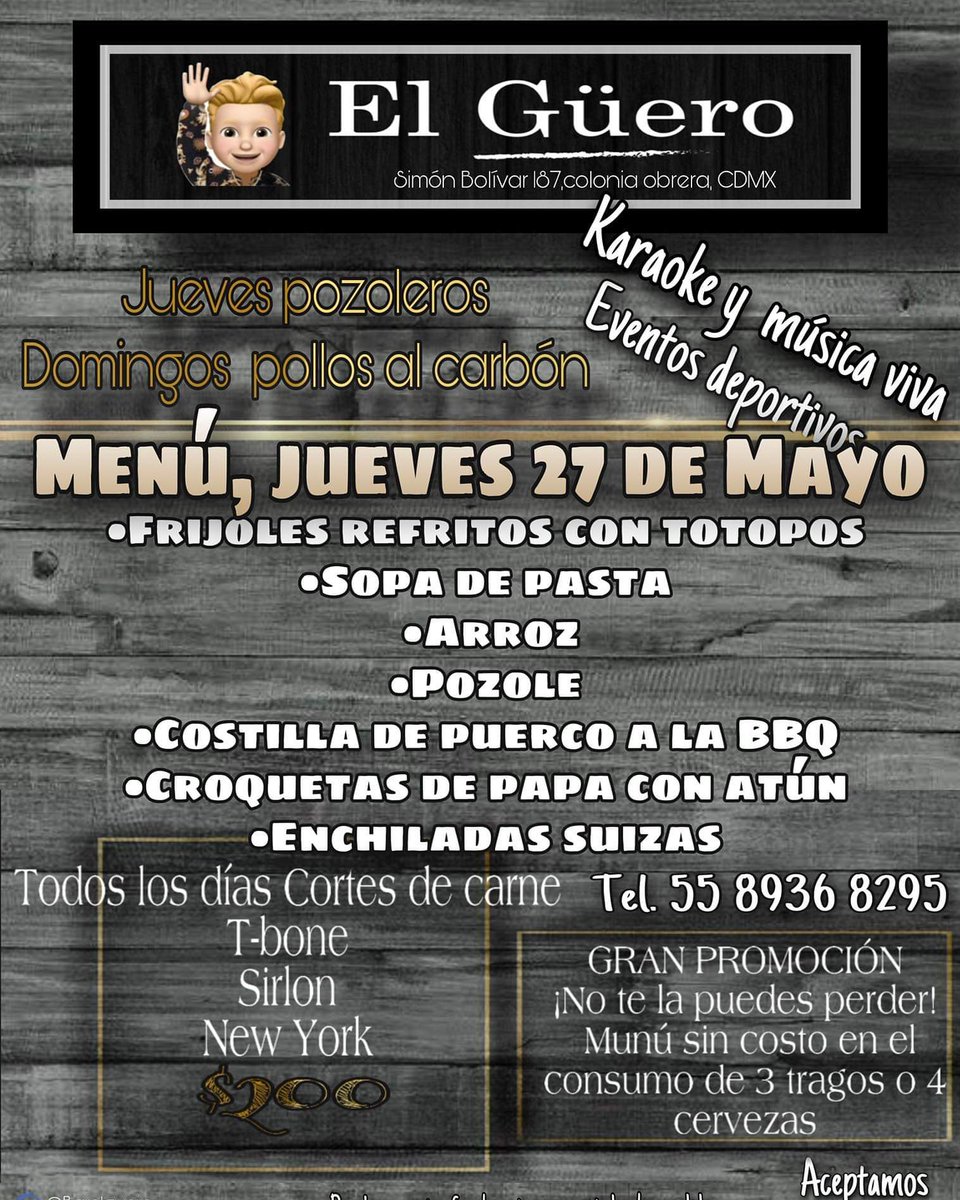 GueroBar's tweet photo. Show en vivo  y Grandes promociones solo para ti llámanos a los números...
☎️ 5589368294
☎️ 5589368275
Simón Bolívar número 187 Ciudad de México https://t.co/yoSTqbSmnr

#restaurante  #bares #comida #ColoniaObrera   #mexico #promociones #karaoke #musicaenvivo #CDMX #viralbokep https://t.co/81DnwtdSJW