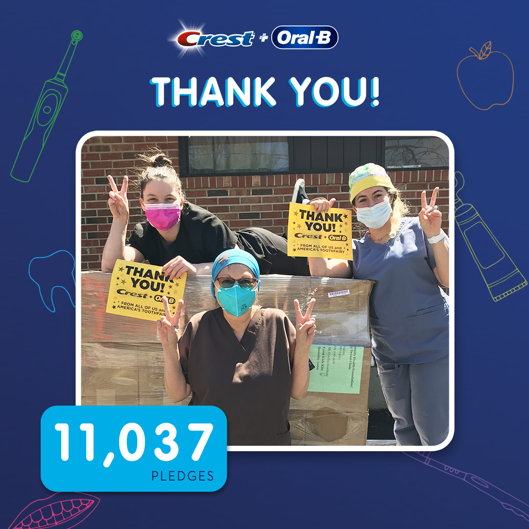 Crest's tweet photo. We are all smiles because YOU have helped us get @Crest and @Oral-B #ConquerCavities oral care kits in the hands of 10,000 kids in-need! THANK YOU!
There's still time to take the pledge, learn more here: https://t.co/JFEZLxN5rx ๐๐๐ฆท
๐ธ: Cass County Dental Clinic https://t.co/Snux2DT8bx