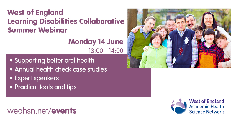 Healthy teeth matter! Join our next West of England Learning Disabilities Collaborative webinar which is being held during #LDWeek2021

It's taking place on Monday 14 June from 1:00pm, book now: ow.ly/Rokq50ER2jd

#WELDC