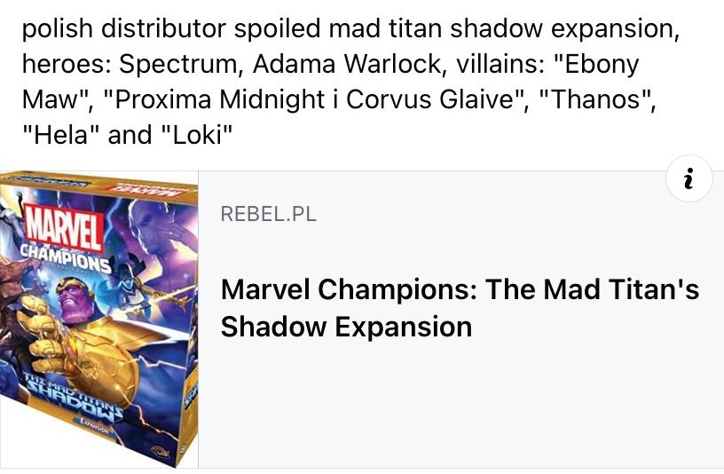 LaManodeThanos's tweet photo. Pues mirad lo que asoma por los grupos y que acaba de llegar a mi teléfono.

#MarvelChampions #LaManodeThanos https://t.co/PEovO4EKKh