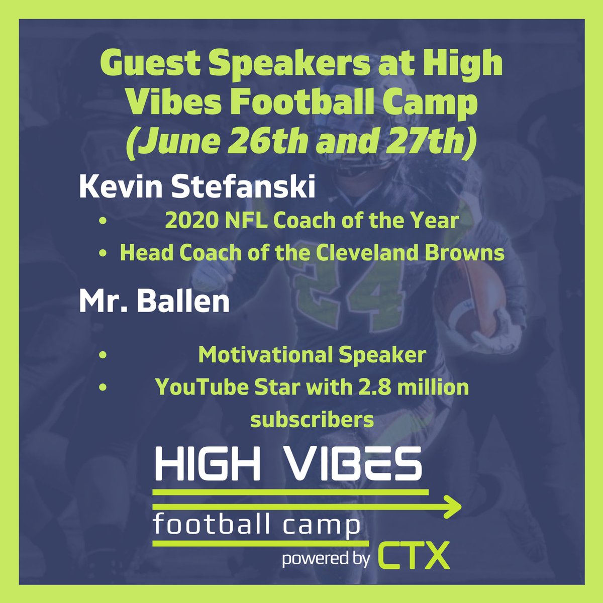 HighVibesFBall's tweet photo. You’re not going to want to miss this. Make sure you come to High Vibes Football Camp and meet these awesome guests! June 26th and 27th at the @NewtownAC 🔥🔥🔥 #football #footballcamp #pafootball https://t.co/o2aixyzKAa