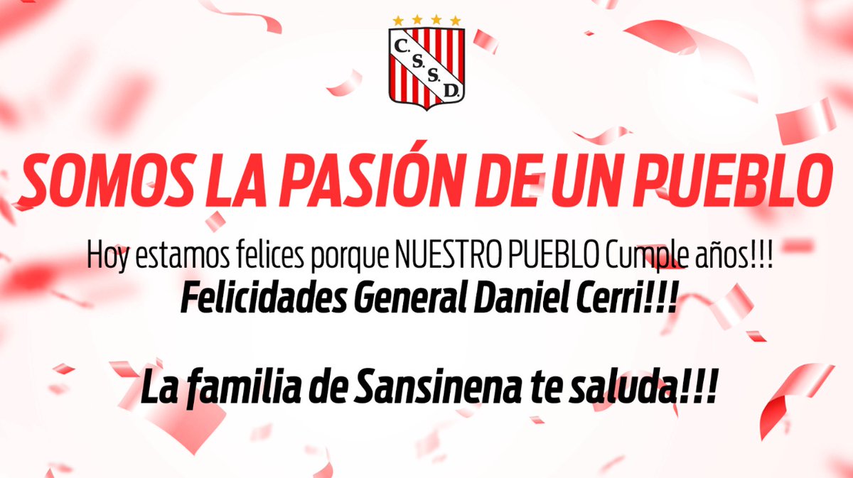 El Club Sansinena saluda a General Daniel Cerri en el 145° aniversario de su fundación!!! 🎉🎉

FELIZ CUMPLEAÑOS CERRI!!!🎂🎂
 
GRACIAS POR ESTAR SIEMPRE JUNTO A <a href="/SansinenaSyD/">Sansinena SyD</a>!!!