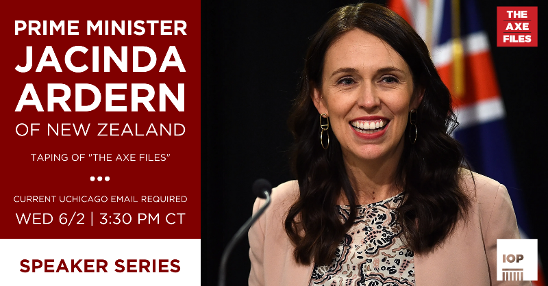 UChiPolitics's tweet photo. This Wednesday, New Zealand Prime Minister @jacindaardern joins @davidaxelrod for a taping of #TheAxeFiles 🇳🇿
@UChicago students can RSVP now, as can @UChicagoAlumni with an active CNetID.
