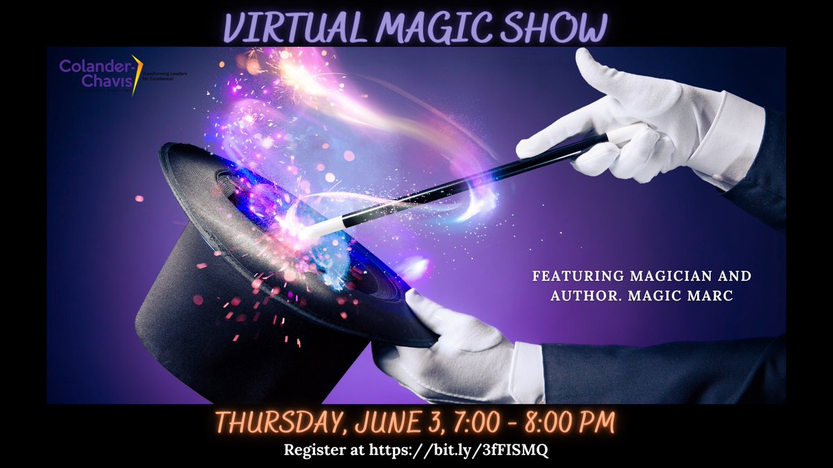Early bird registration for a night of magic on June 3 ends today! This is the perfect virtual event for your students, families, and staff. 🪄

✅ Only $15 (per household)
*Group rates are available upon request

✨ bit.ly/3fkOLjO