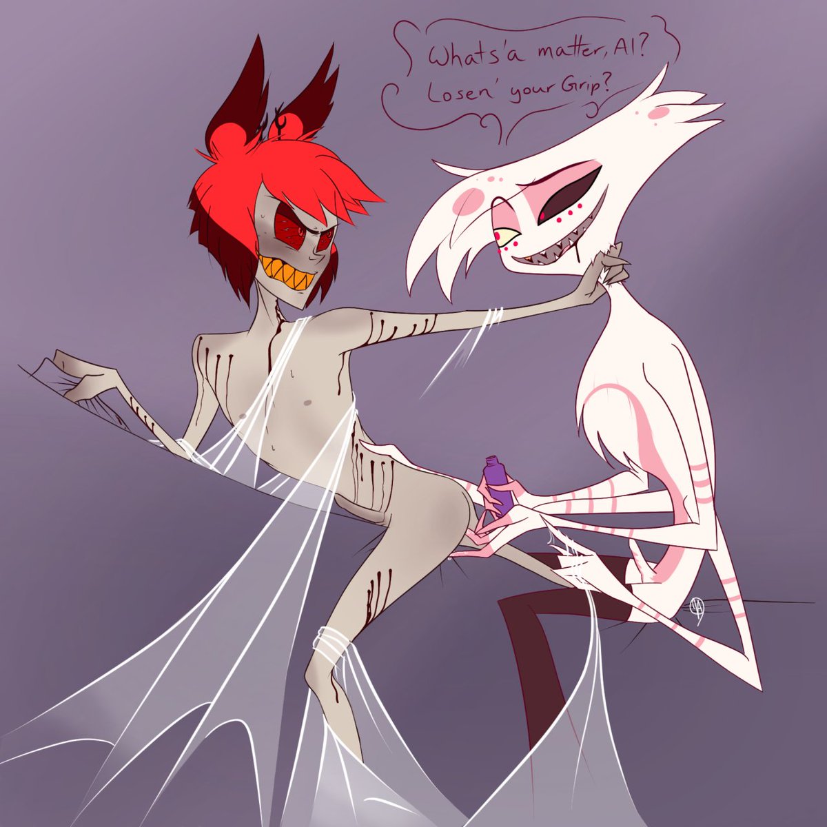 AlpHatless's tweet photo. I can’t believe I made a Twitter for my nsfw stuff? But hey! Here we are! #radiodust #nsfw #OC #Alastor #Angeldust  #wipart https://t.co/5rW5YcoNrZ