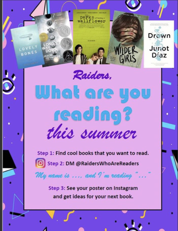 Raiders! 
We’re reading this summer, won’t you join us? If so, go to Instagram, give us a follow, and participate. 

instagram.com/raiderswhoarer…

Happy Reading!