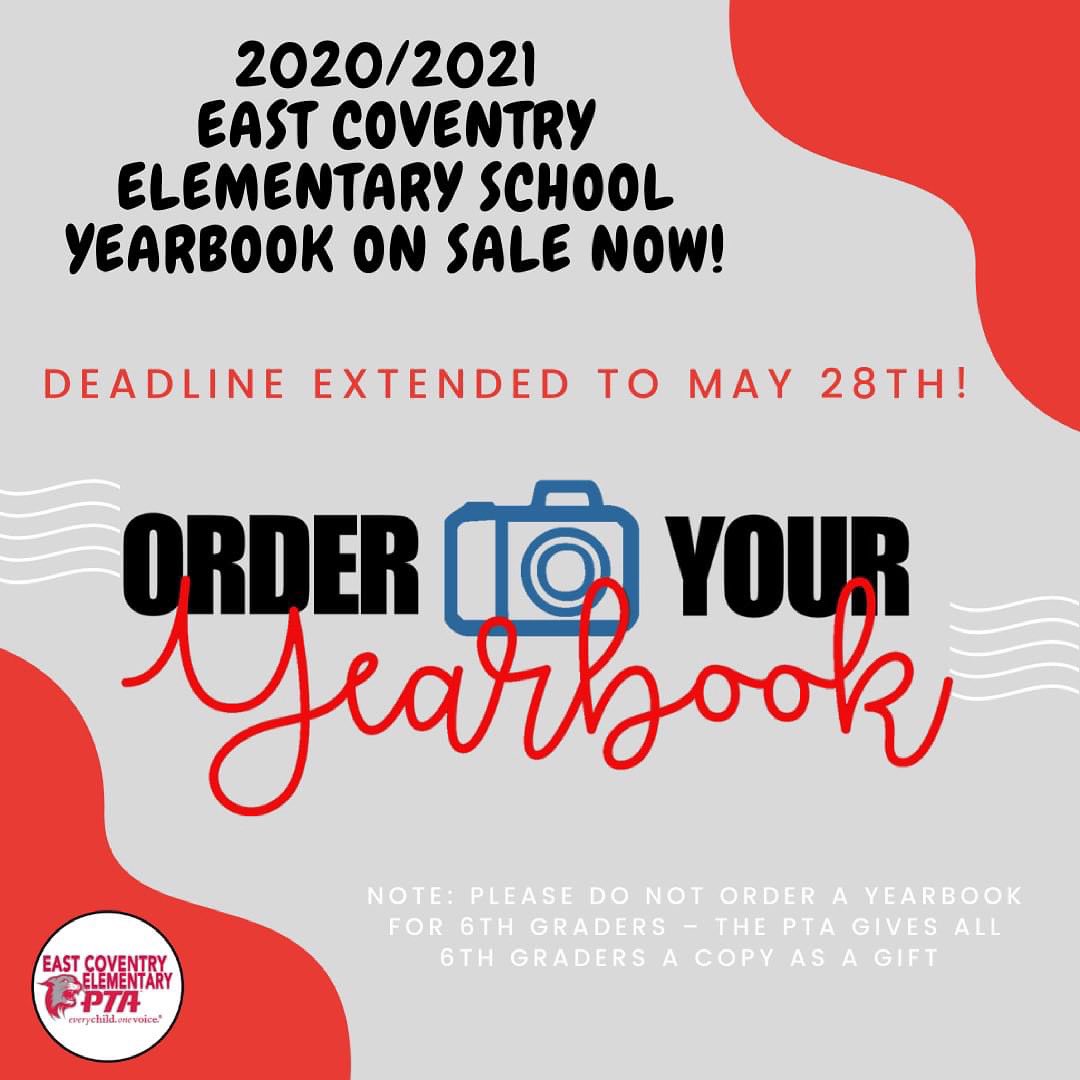 CoventryPta's tweet photo. Order your 2020/2021 Yearbook Today! Deadline extended to May 28th!  Download the order form today at: https://t.co/G5O1F5Q1fS https://t.co/fQ6QZTrSOQ