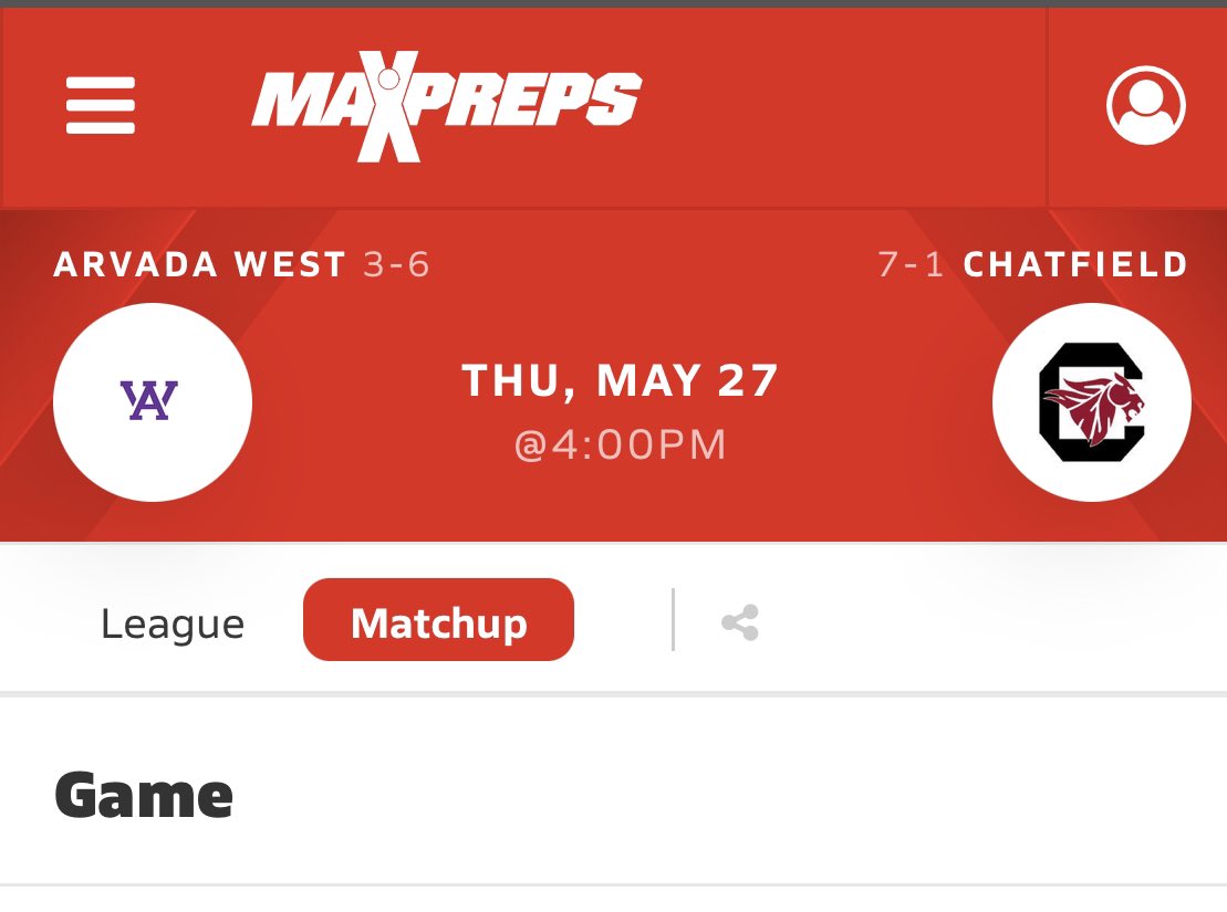 Arvada West Baseball © (@arvadawestbsb) on Twitter photo 🚨GAMEDAY🚨
Varsity -
❔: <a href="/chatfieldsenior/">ChatfieldSeniorHigh</a> 🐴
📍: Chatfield High School
⏰: 4:00pm
💻: gc.com/t/spring-2021/…
JV -
❔: <a href="/chatfieldsenior/">ChatfieldSeniorHigh</a> 🐴
📍: Mark LaGrone Field
⏰: 4:00pm
#WildcatPride
#PurpleReign 🚨GAMEDAY🚨
Varsity -
❔: <a href="/chatfieldsenior/">ChatfieldSeniorHigh</a> 🐴
📍: Chatfield High School
⏰: 4:00pm
💻: gc.com/t/spring-2021/…
JV -
❔: <a href="/chatfieldsenior/">ChatfieldSeniorHigh</a> 🐴
📍: Mark LaGrone Field
⏰: 4:00pm
#WildcatPride
#PurpleReign