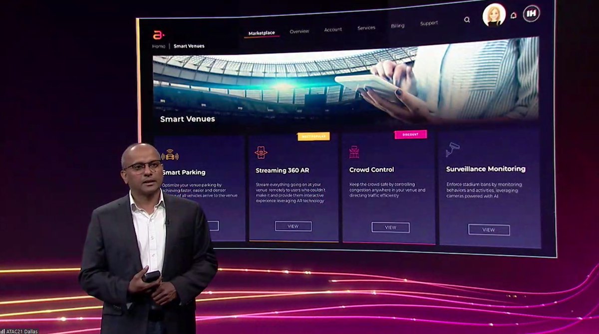 Amdocs's tweet photo. Happening now at #ATAC21 - Ragu Masilamany walks us through the idea of the #5G Value Plane, and how AR may bring sporting or entertainment events of the future to you! https://t.co/DeABPCpRCV