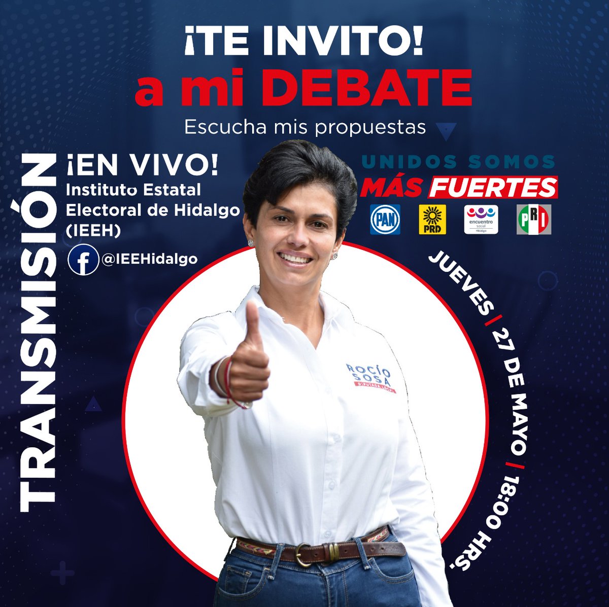 RocioSosaMx's tweet photo. Les invito a escuchar mis propuestas en el debate por la  diputación local del Décimo Distrito de Apan.

Muchas gracias por su apoyo. 

¡Unidos Somos más Fuertes!

#YoConfíoenRocío
#RocioSosaMx
#UnidosSomosMásFuertes https://t.co/H67OODWJiC