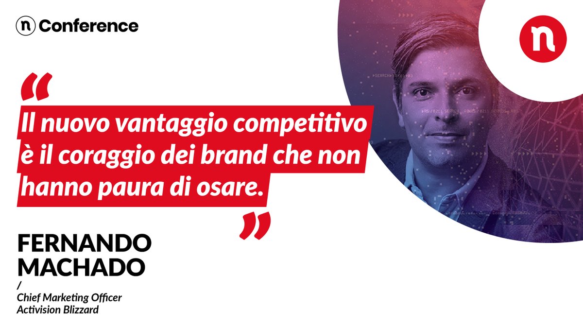 👑Fernando Machado è sinonimo di visione e coraggio. Da aprile 2021 è Chief Marketing Officer di <a href="/ATVI_AB/">Activision Blizzard</a>, dove è pronto a rivoluzionare anche il marketing del gaming. 

A #NConf21, ci dimostra come la sensibilità creativa sia una leva fondamentale per la crescita del business.