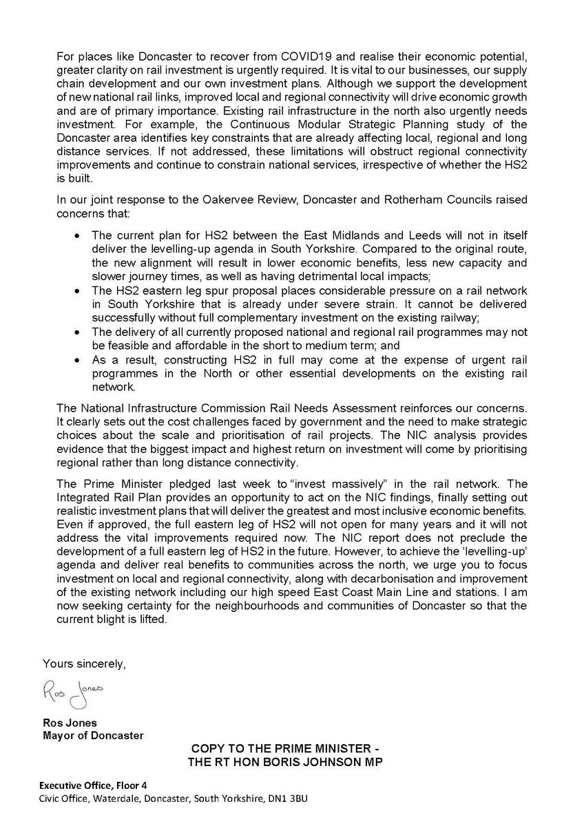 The Integrated Rail plan for the North is due to be published in the coming weeks. I hope the Eastern leg of HS2 through Doncaster will revert back to the original proposed route or to focus investment on upgrading existing local &amp; regional connectivity including the ECML.