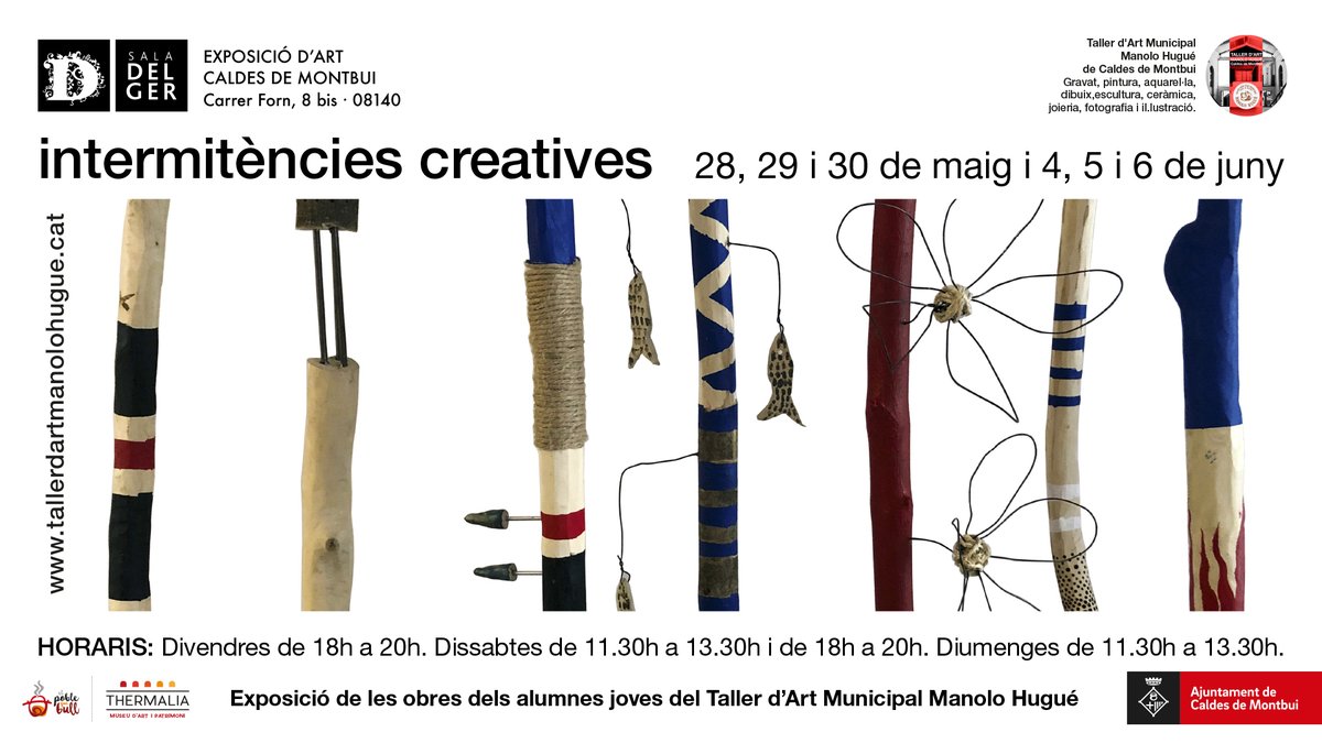 AjCaldesMontbui's tweet photo. Exposició de les obres dels alumnes joves del Taller d’Art Municipal Manolo Hugué el 28, 29 i 30 de maig i 4, 5 i 6 de juny a la Sala Delger del @MuseuThermalia
https://t.co/gHgRxv5GN5 https://t.co/arROeByFSh