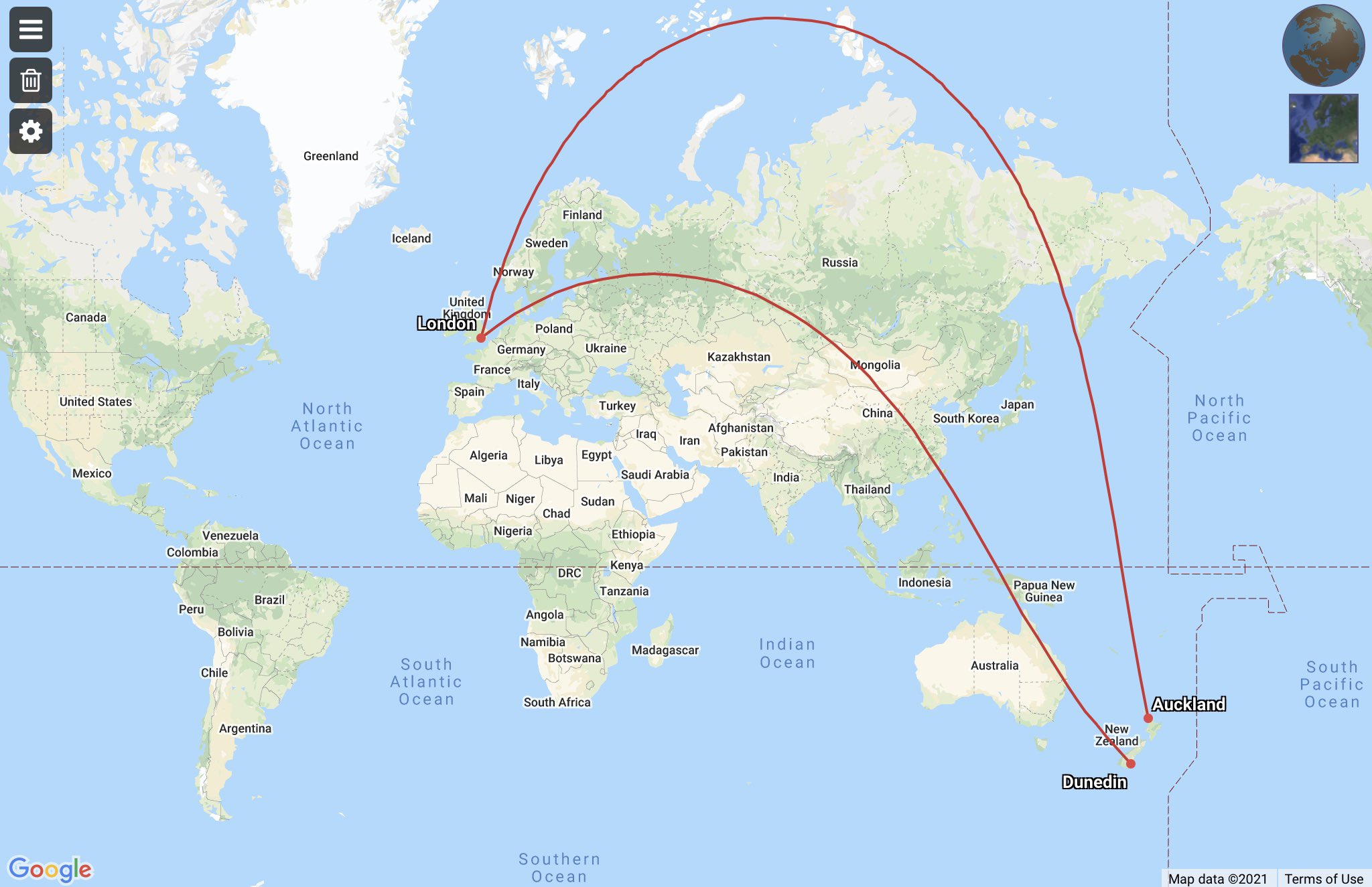 Shortest Flight Path Map Bobbie☀️ On Twitter: "The Shortest Flight Paths From London To Auckland And  Dunedin. #Maps Https://T.co/Zcyqowened" / Twitter