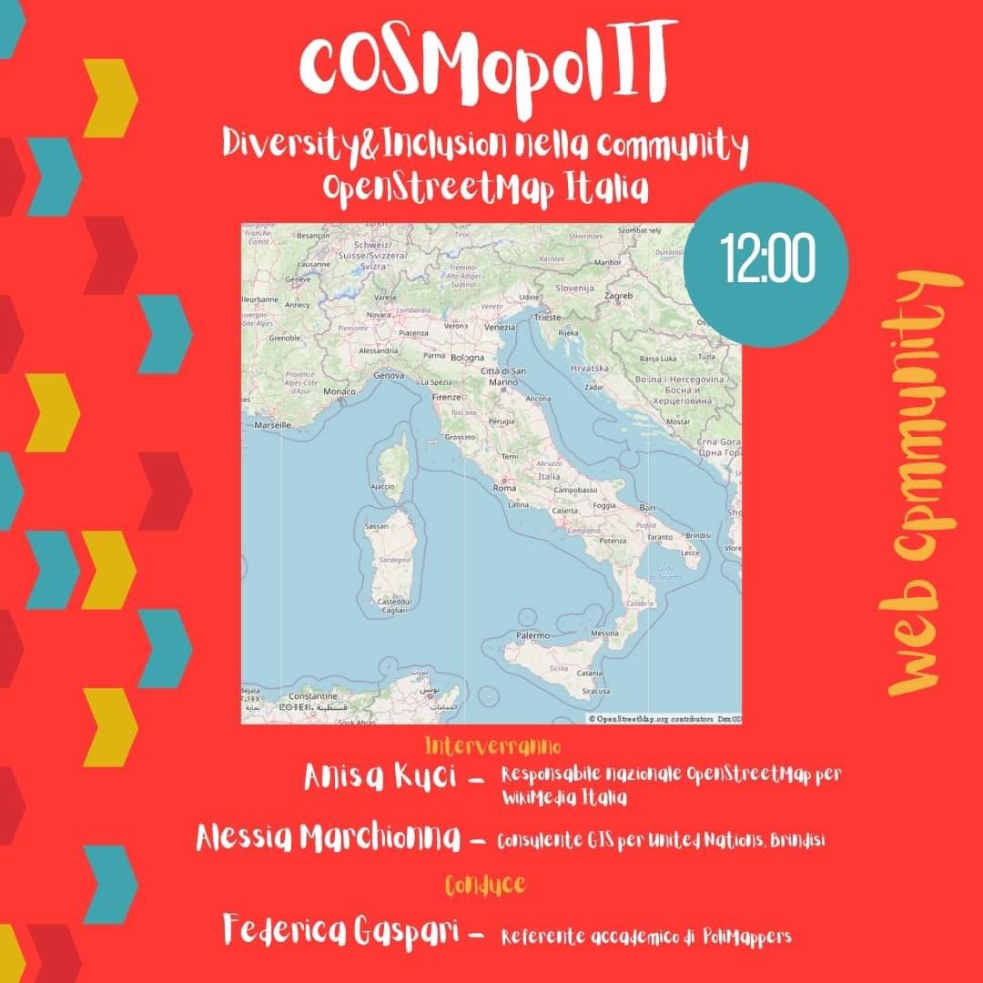 cOSMopolIT_it's tweet photo. ‼️ Save the date! 🗓
Sabato alle ore 12 nell’ambito del @IlTermopolio festival parleremo di #cOSMopolIT e di diversity&inclusion nella community di #OpenStreetMap!
Non mancate!
@OpenStreetMapIt @WikimediaItalia https://t.co/Q5NYbBVlZI