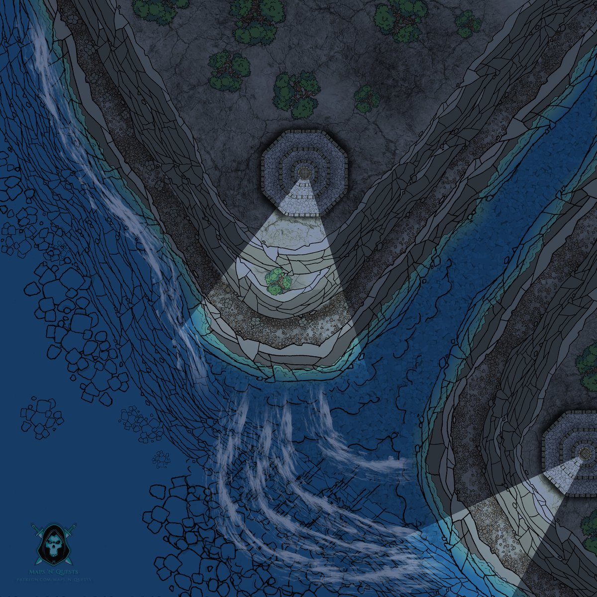 I have almost 30 #free #DnD &amp; #TTRPG maps available at patreon.com/maps_n_quests, like this map of twin lighthouses