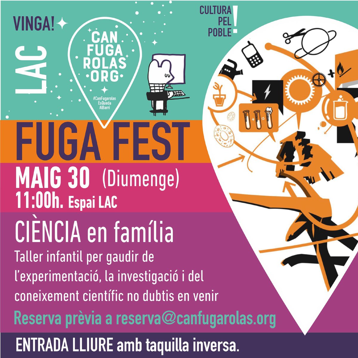 canfugarolas's tweet photo. Dissabte comença la #FugaFest 😛
🎟 Aquí teniu el menú per al cap de setmana:
DISSABTE:
19:00 h Inici festa, pregó i encesa de @GodracMataro 💥
20:00 h RAR, una fantasia absurda de color gris 🎭
DIUMENGE:
10:00 h visita als horts #CanFugarolas 🌻
11:00 h Ciència en família https://t.co/2M9ynkZ4tT