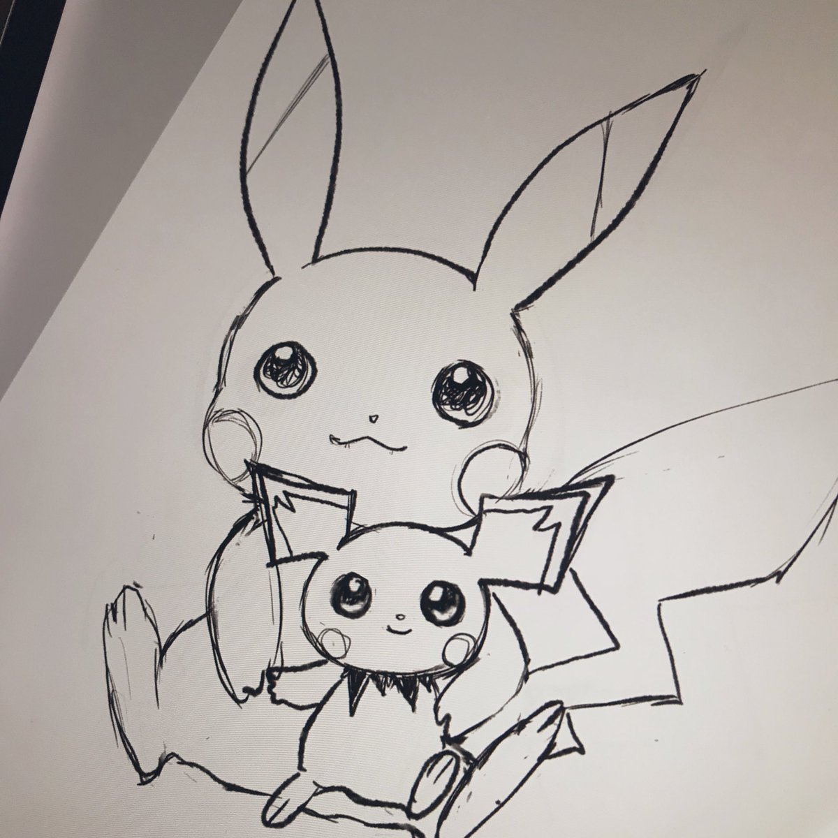 こーり ピカチュウとピチューのイラスト昔描いたやつ出てきた O ᆺ O 昔描いた手描きの水彩画ピカチュウ ピチュー さっき描いたデジタルピカチュウ ピチュー そんなにレベルアップしてないㄟ 8 8 厂 ポケモン ピカチュウ ピチュー お