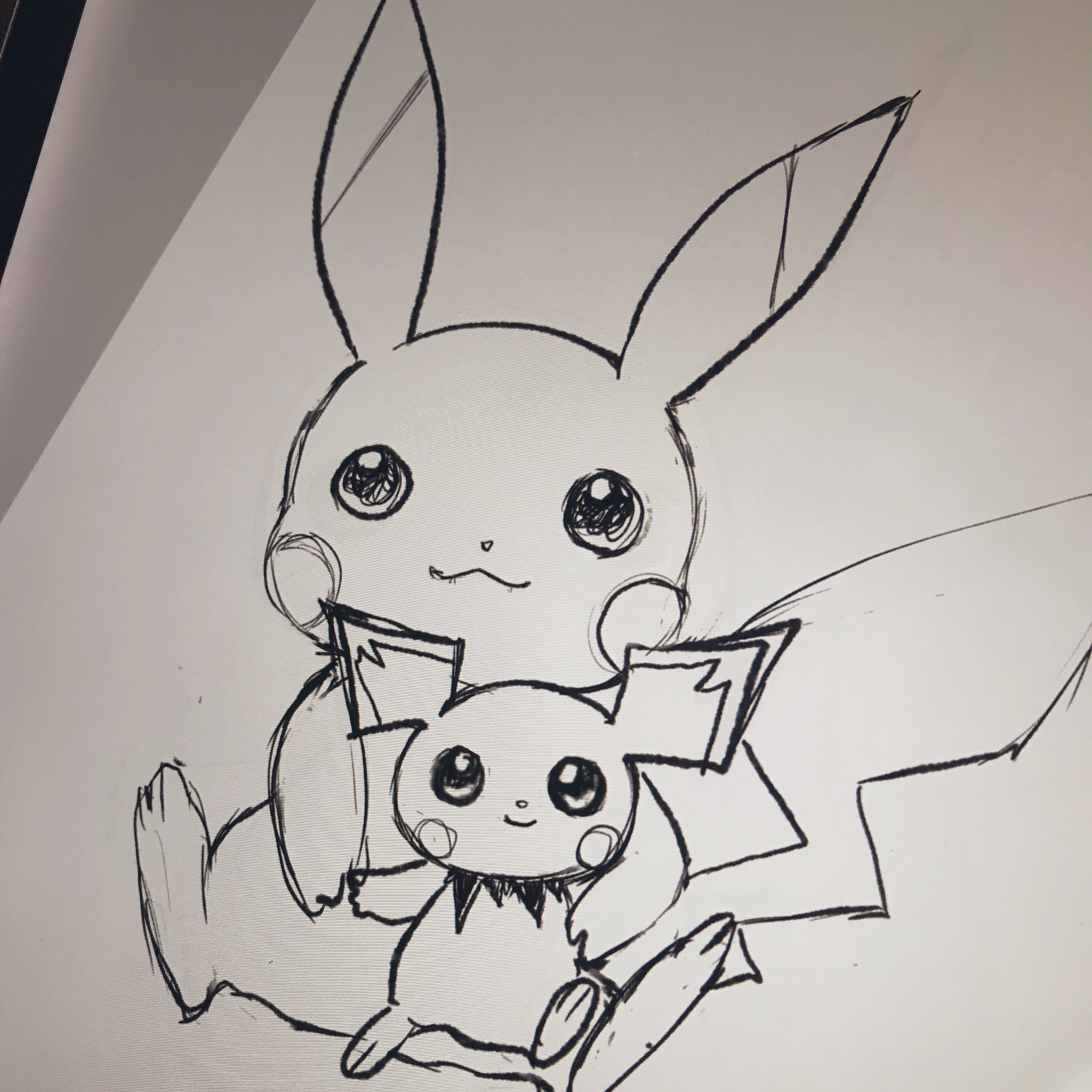 こーり ピカチュウとピチューのイラスト昔描いたやつ出てきた O ᆺ O 昔描いた手描きの水彩画ピカチュウ ピチュー さっき描いたデジタルピカチュウ ピチュー そんなにレベルアップしてないㄟ 8 8 厂 ポケモン ピカチュウ ピチュー お