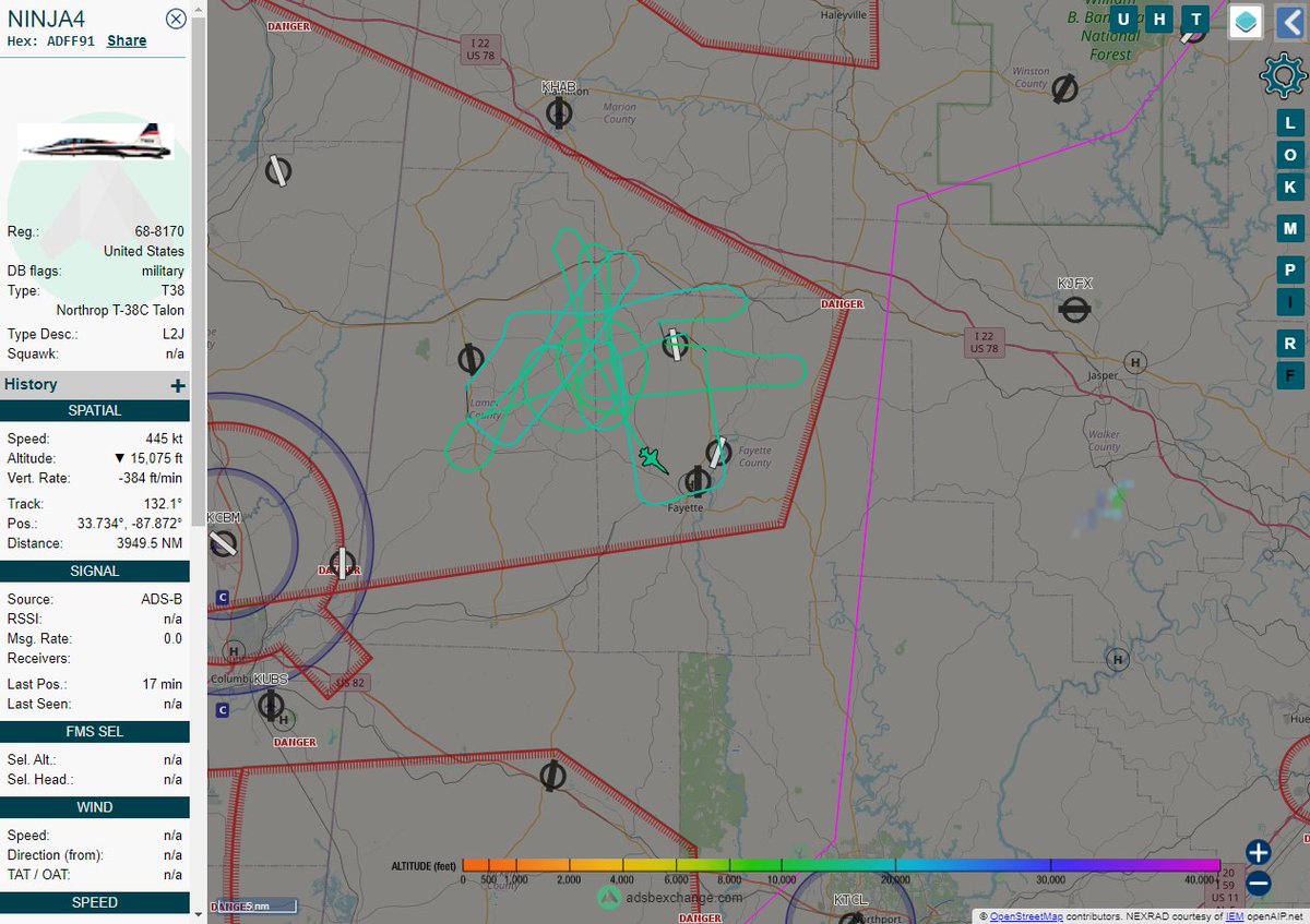 Radar_Assistant's tweet image. MULTI ADSBX CIRCLING ALERT : At time Thu May 27 14:50:17 2021 #NINJA4   was likely to be circling at FL163 4nm from FDF Fayette_NDB_US
 near Renfroe Valley, Fayette County, Alabama, United St #AvGeek #ADSB globe.adsbexchange.com/?icao=ADFF91&amp;amp;z…