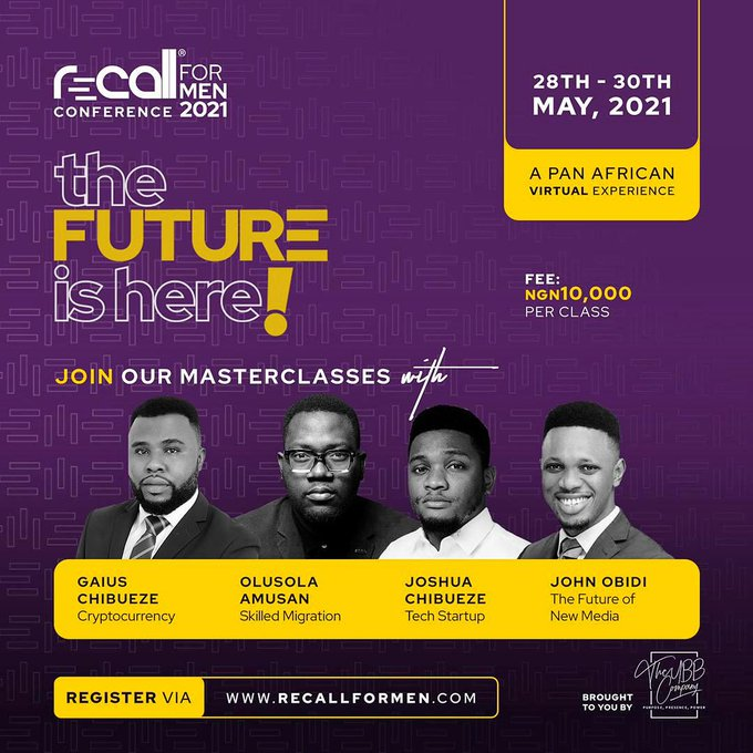 PureMinD__'s tweet photo. Giveaway time!!!

If you'd love to enroll for #RCM2021 Master classes but you don't have 10k registration fee, anon got you.

Tag 5 of your followers Register via https://t.co/pWuIMTAEMI and follow @recallformen to stand a Chance of winning.

We will select 20 people randomly https://t.co/zhKO1m8n9H