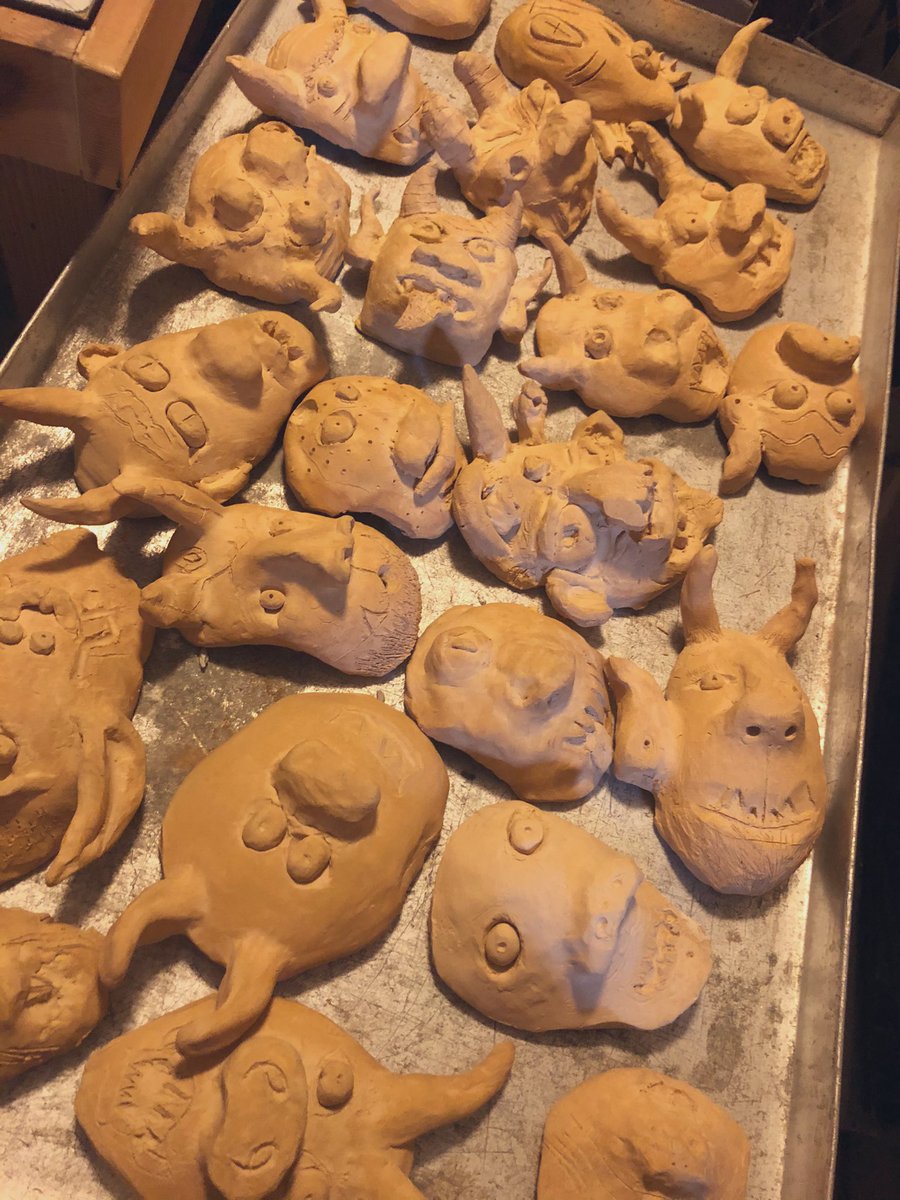 Year 7 Clay Gargoyles freshly fired #artanddesign #clay #gargoyles