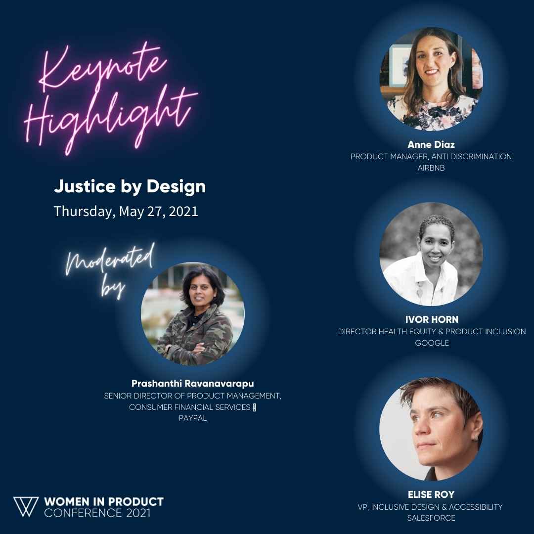 Join us today for this year’s #21WIP conference with our very own <a href="/EliseRoy/">Elise Roy</a>, VP of Inclusion Design &amp; Accessibility <a href="/Salesforce/">Salesforce</a>, for a conversation on “Justice by Design” and how we can all #IgnitePossibility.  

Learn more at womenpm.org #WomenInProduct