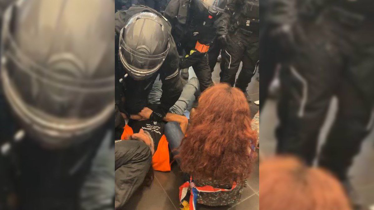 Deux députés insoumis : <a href="/BenedictTaurine/">Bénédicte Taurine</a> et <a href="/mbompard/">Manuel Bompard</a> maltraités par la police au cours d'une occupation pacifique à pôle emploi par la <a href="/ConfPaysanne/">Conf' Paysanne</a>. #PACpourlEmploi