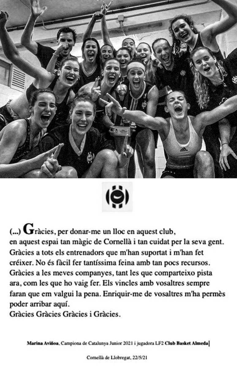 Gràcies a tu, Marina, i a totes les jugadores i jugadors que aquests 50 anys han defensat la nostra samarreta. Vosaltres heu portat el nom el nostre club i la nostra ciutat al capdamunt del bàsquet català. #demanacanvi #Cornelladellobregat @esportscornella <a href="/FCBQ/">FCBQ</a> <a href="/CompeticionFEB/">CompeticionesFEB</a>