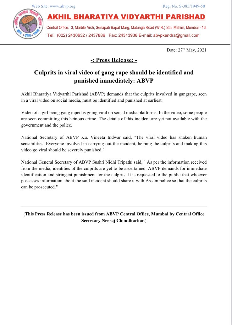 DarilinTang's tweet photo. Akhil Bharatiya Vidyarthi Parishad (ABVP) demands that the culprits involved in gangrape, seen in a viral video on social media, must be identified and punished at earliest. @abvpmeghalaya
@SangmaConrad @ArunachalABVP https://t.co/Ib2qOyNe32