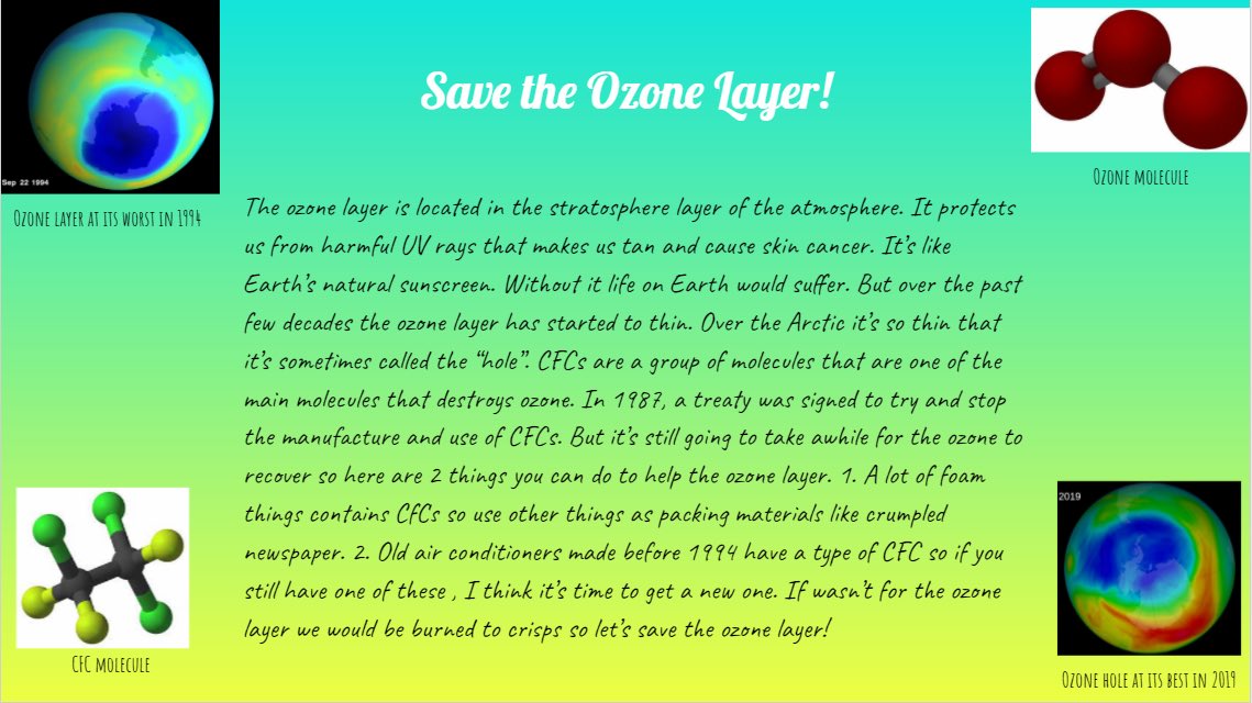 MsM_5thgrade's tweet photo. Save the Ozone Layer! 🌎☀️ https://t.co/Scv6lCwJ44
