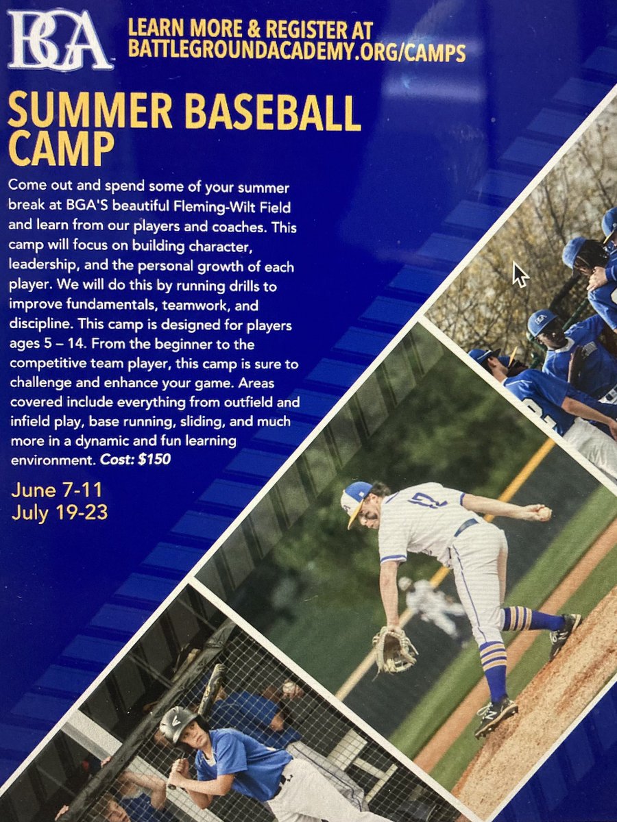 Don’t miss your chance to sign up for BGA baseball camp. 1st camp is June 7-11
