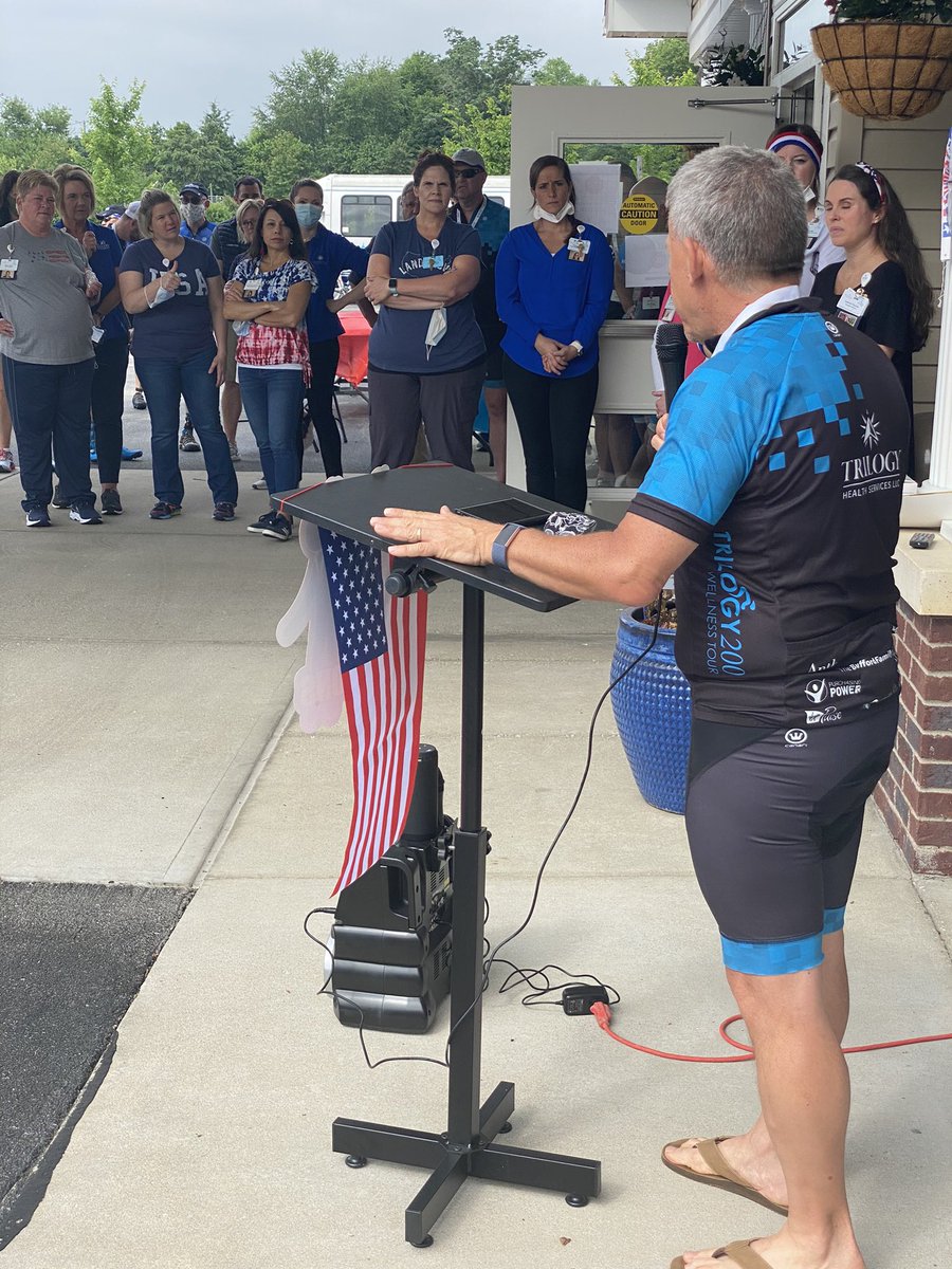 Rider Mike reminded us <a href="/WestportPlaceHC/">Westport Place HC</a> of the importance of vaccines and how inspired he has been by the positive spirirts of those <a href="/TrilogyLiving/">Trilogy Health Svcs</a>! It is those high spirits that has kept him going throughout this past year and through all the miles biked! #TrilogyStrong #T200