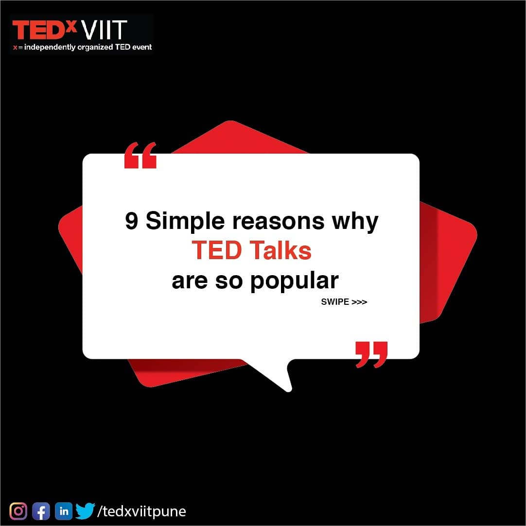 tedxviitpune's tweet photo. Have you ever wondered why TED Talks are so appealing and popular? Here are few simple but amazing reasons for that! 
.
.
.
.
#ted #tedtalks #tedxviit #appealing #popular #amazing https://t.co/5D1gDxwZrU