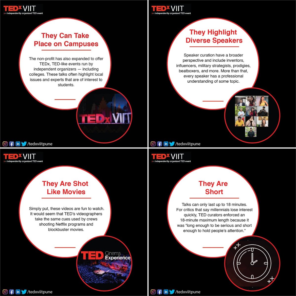tedxviitpune's tweet photo. Have you ever wondered why TED Talks are so appealing and popular? Here are few simple but amazing reasons for that! 
.
.
.
.
#ted #tedtalks #tedxviit #appealing #popular #amazing https://t.co/5D1gDxwZrU