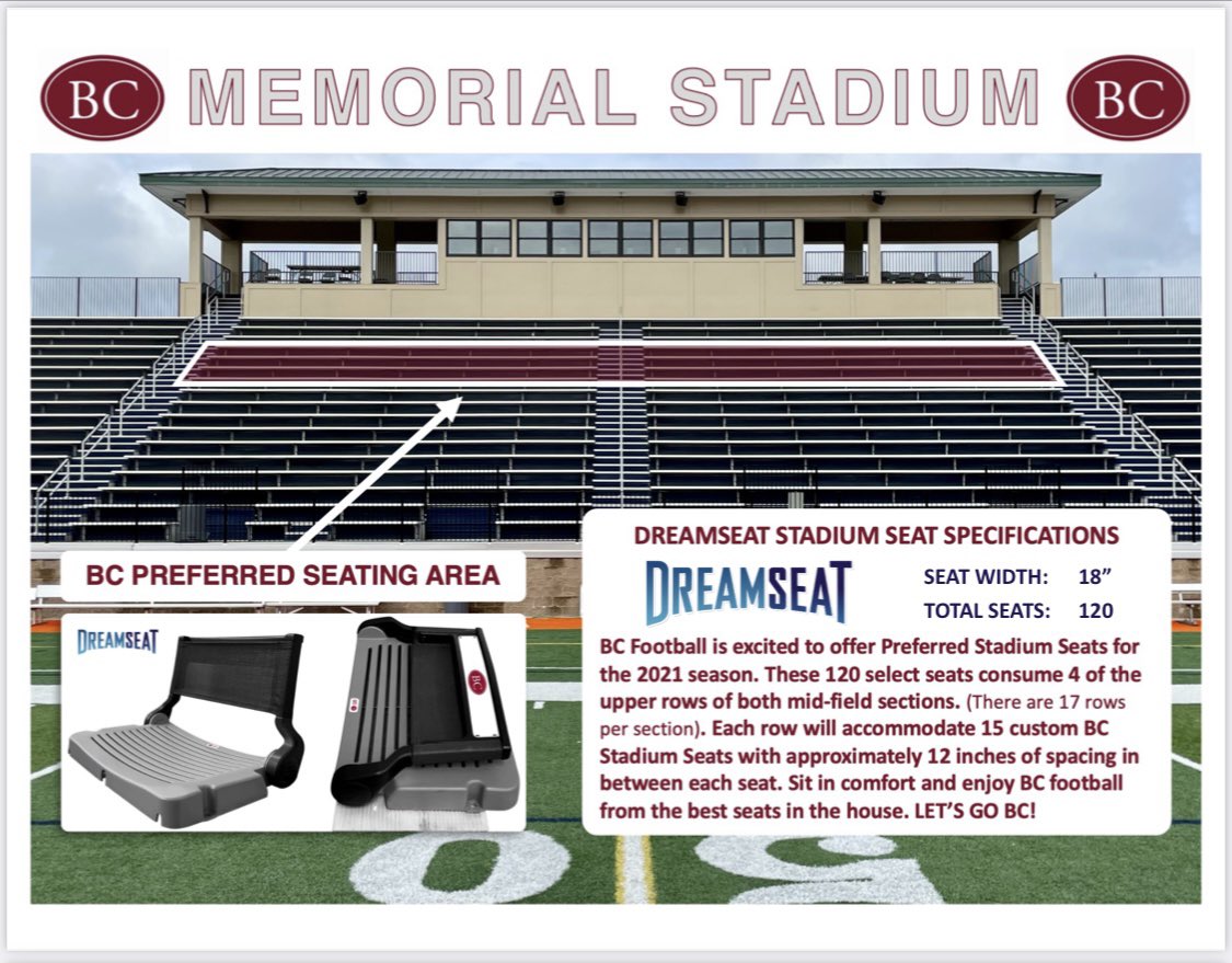 TheBC400's tweet photo. Purchase your DREAMSEAT Preferred Stadium Seat today for the 2021 Benedictine Military School football season! Contact Mrs. Susan Johnson at (912) 644-7006 or susan.johnson@bcsav.net for more information. #thebc400 #NextLevel #Savannah https://t.co/hT48IkpcHA