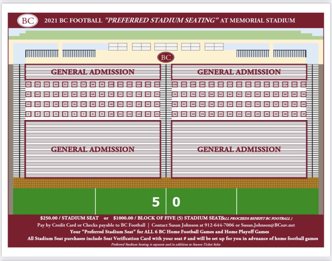 TheBC400's tweet photo. Purchase your DREAMSEAT Preferred Stadium Seat today for the 2021 Benedictine Military School football season! Contact Mrs. Susan Johnson at (912) 644-7006 or susan.johnson@bcsav.net for more information. #thebc400 #NextLevel #Savannah https://t.co/hT48IkpcHA