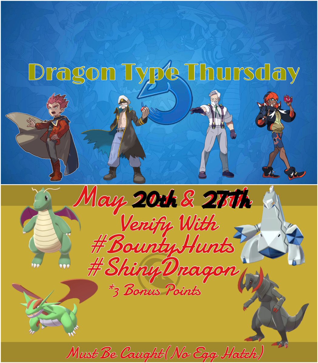 AceShinyHunters's tweet photo. 🚨🚨Dragon Type Thursday is now live!🚨🚨 Good Luck Trainers! #ShinyDragon #BountyHunts https://t.co/FmcquMCOuj