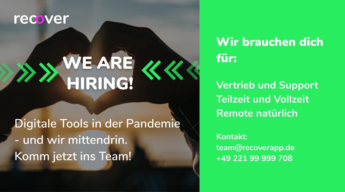 JOIN THE TEAM 🙌
Mit recover bieten wir sichere Kontaktdatenerfassung für Gastro, Handel und Kultur - und suchen AB SOFORT Unterstützung für den Bereich Customer Support und Vertrieb, in Teil- oder Vollzeit. 
<a href="/railslove/">Railslove</a>  #job #CustomerService #kontaktdatenerfassung #jobangebot