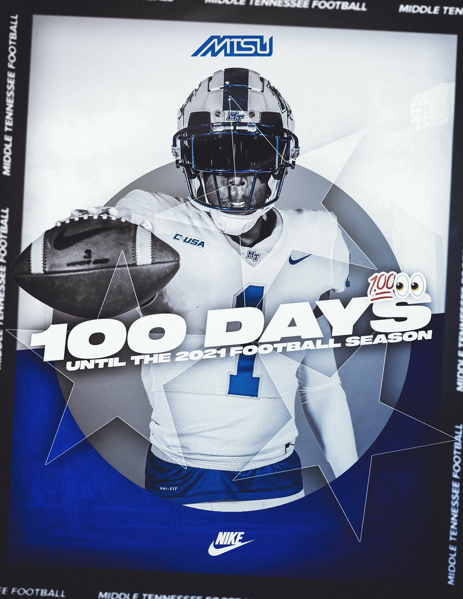 💯 Days until we kick off our 2021 season!!

#BlueRaiders | #EATT | #RidingOn22s